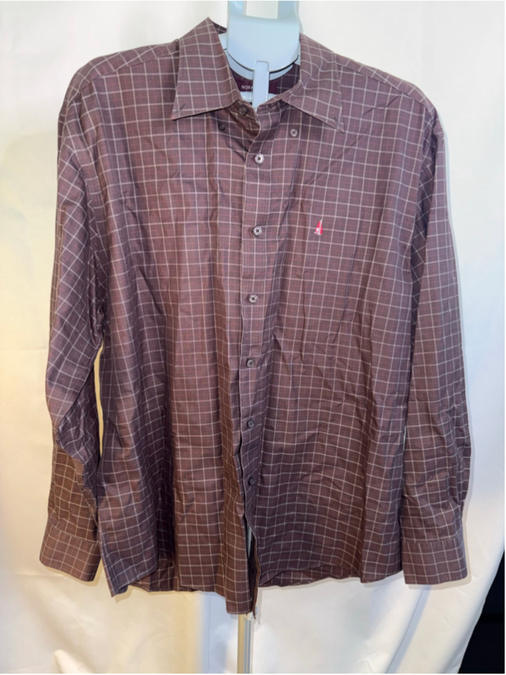 Men's Nordstrom Casual Button Down Shirt XL Brown White Plaid